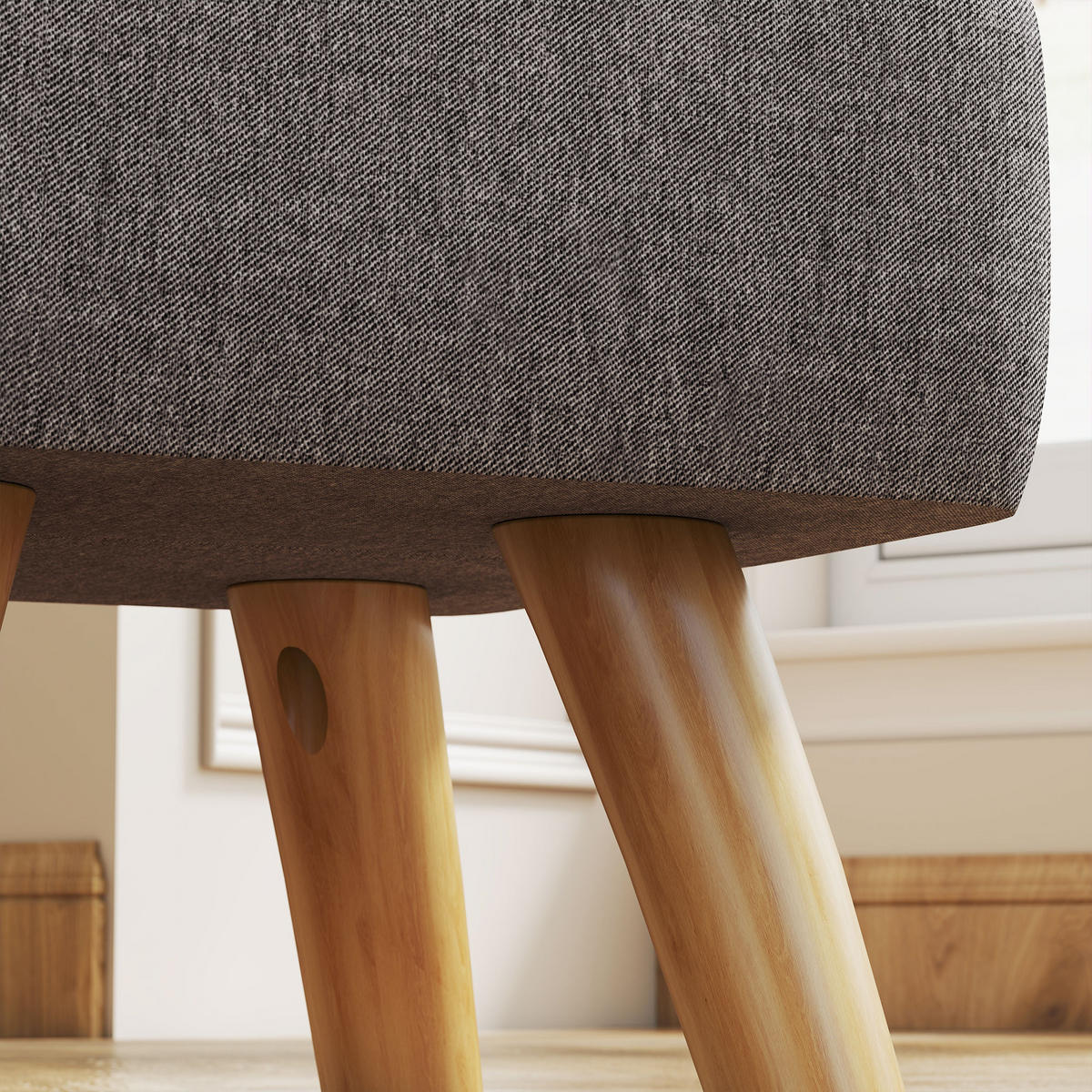 FUSSHOCKER Hocker Moderner Sitzhocker mit Leinenoptik, Holzbeine, Grau - Grau, Kunststoff (27/26/27cm) - HOMCOM