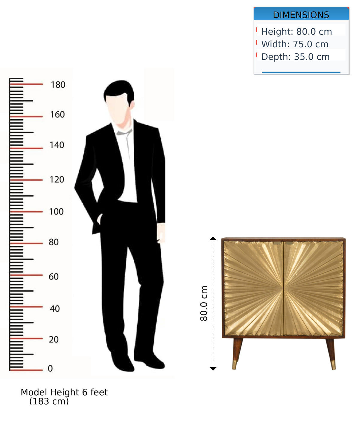 KOMMODE goldfarben, Kastanienholz-Finish - Messingfarben/Braun, Holz/Metall (75/80/35cm) - Artisan Furniture
