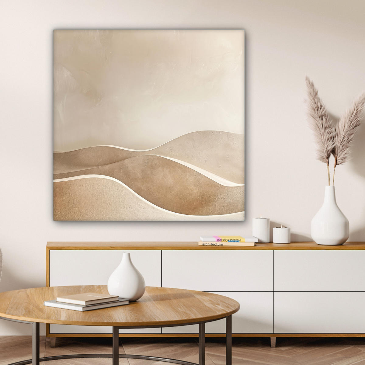 LEINWANDBILD Beige - Natur - Abstrakt - Modern 90x90 cm - Beige, Textil (90/90cm) - MuchoWow
