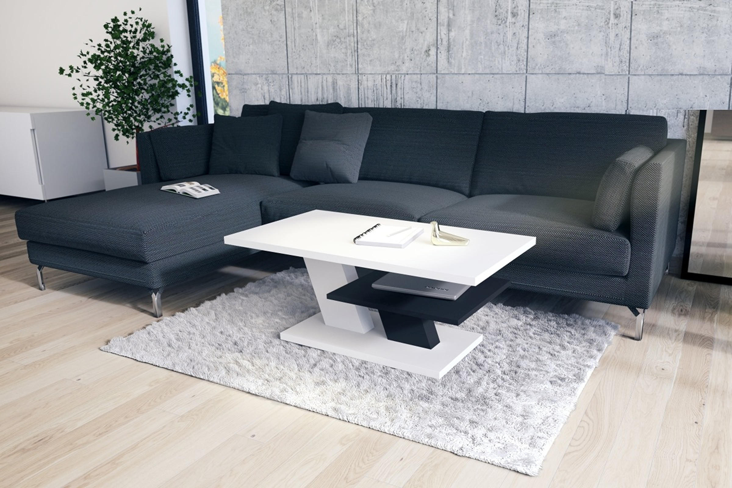 COUCHTISCH rechteckig Weiß matt Schwarz mit Ablage - Schwarz/Weiß, Holzwerkstoff (60/110/45cm) - designimpex