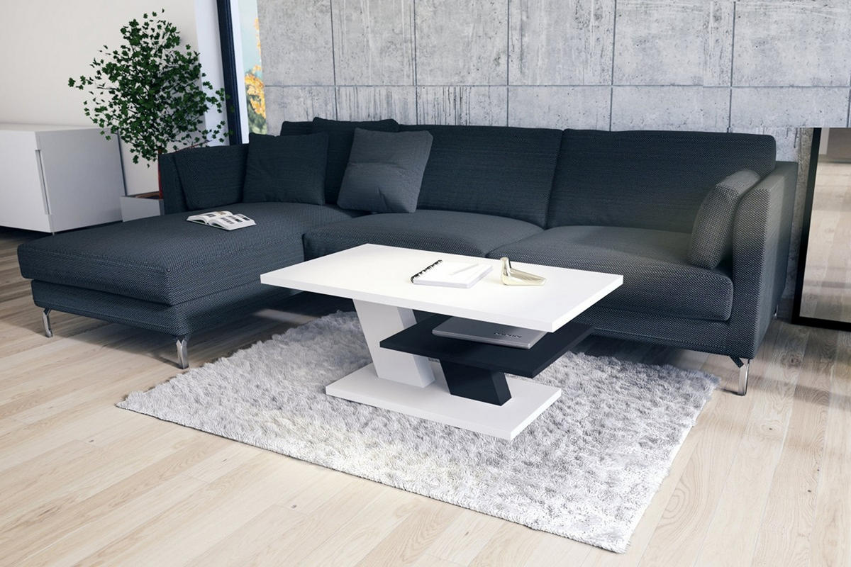 COUCHTISCH rechteckig Weiß matt Schwarz mit Ablage - Schwarz/Weiß, Holzwerkstoff (60/110/45cm) - designimpex