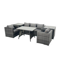GARTENMÖBELSET mit Esstisch,Beistelltisch 5-Sitzer Grau - Dunkelgrau/Grau, Glas/Kunststoff - Fimous