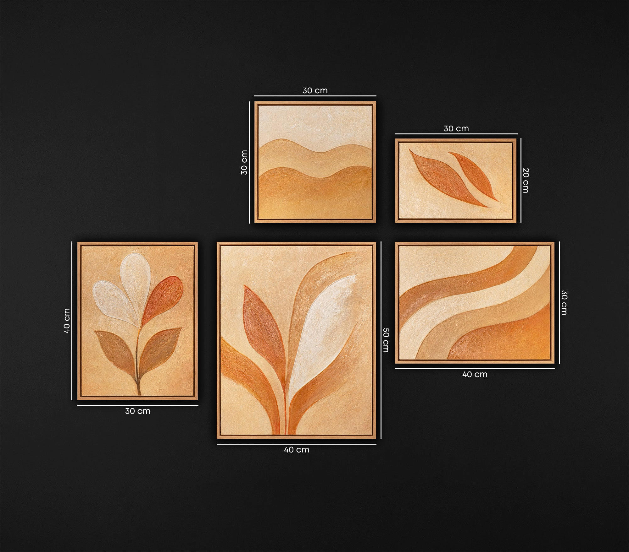 GEMÄLDE Flüstern des Laubs Schattenfugenrahmen Eichefarben 5-teilig - Eichefarben, Holz (110/80cm) - YS-art gallery