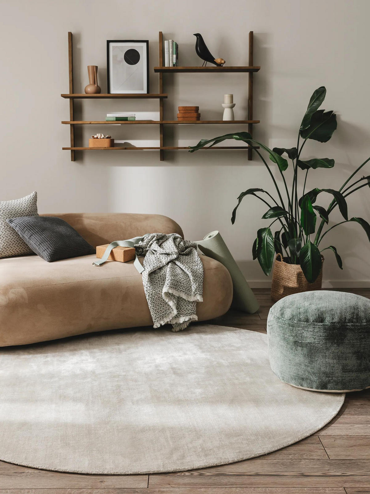 VISKOSETEPPICH rund Nova Hellgrau ø 120 cm rund - Hellgrau, Naturmaterialien/Textil (120/120cm) - benuta Pure