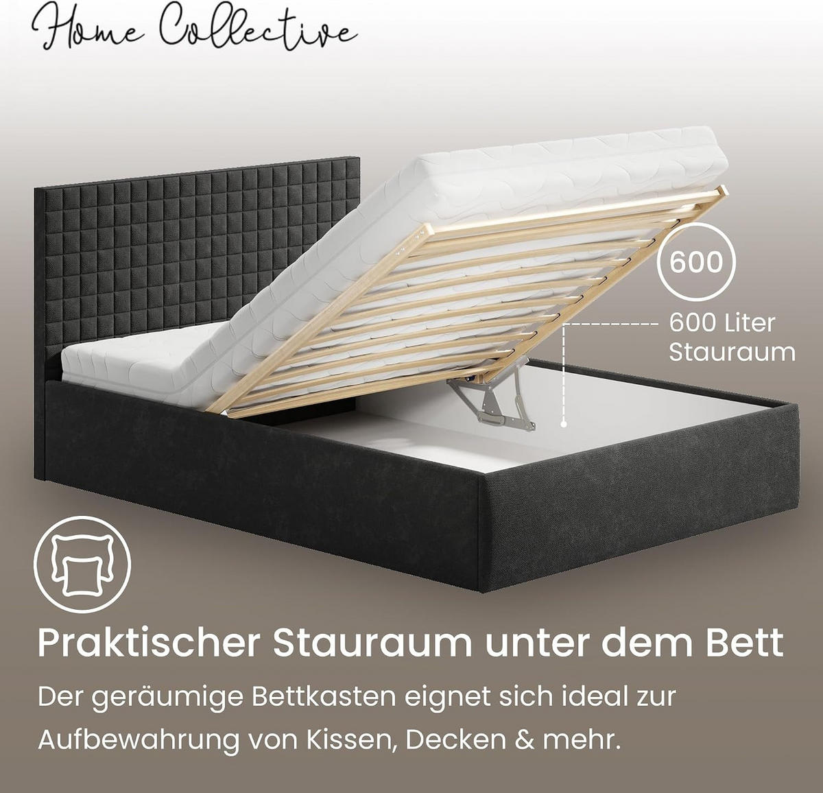POLSTERBETT VARDO-Stoff 140x200 cm in Anthrazit - Anthrazit, Textil (140/200cm) - Home Collective
