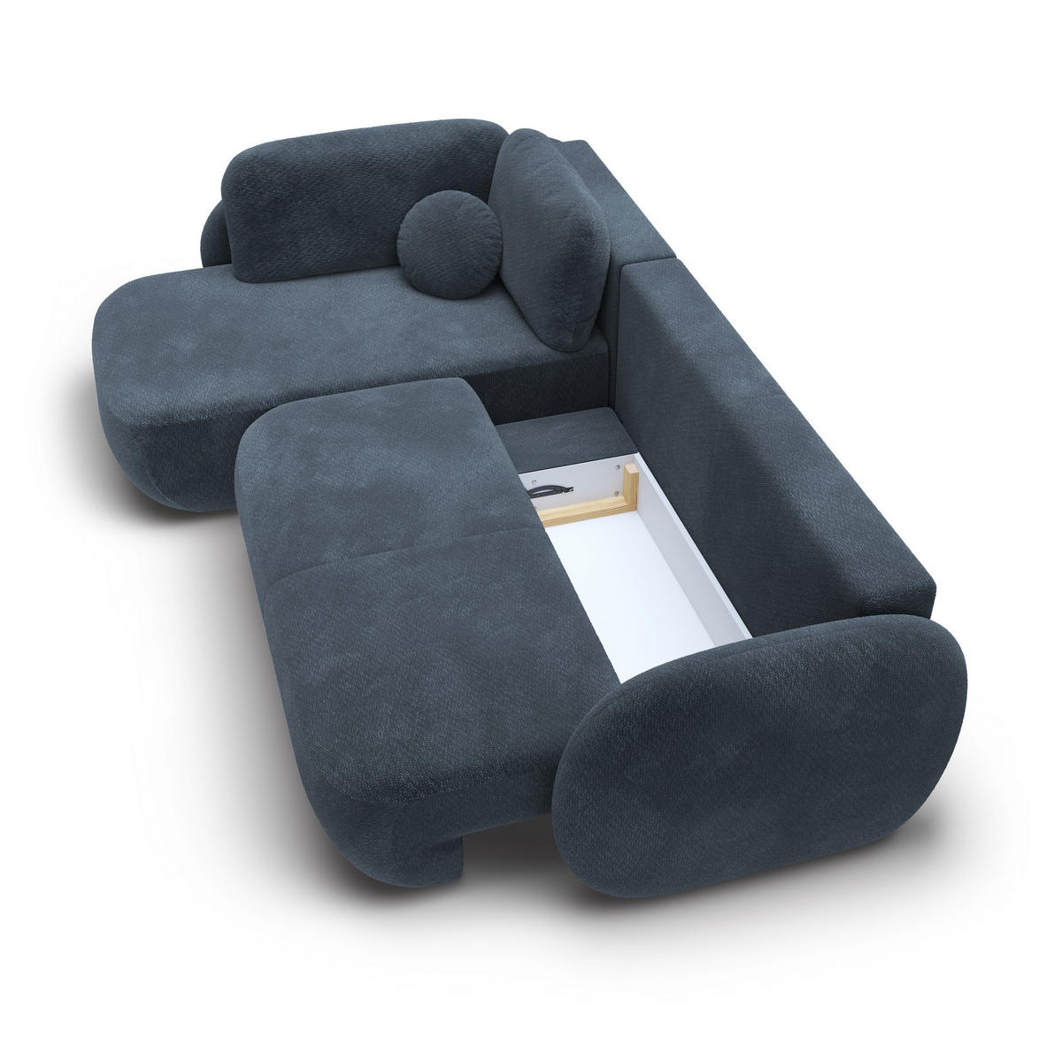 ECKSOFA AMICO II L-S Blau Geflochtener Stoff mit Schlaffunktion - Blau, Holz (289/190cm) - MASSENO