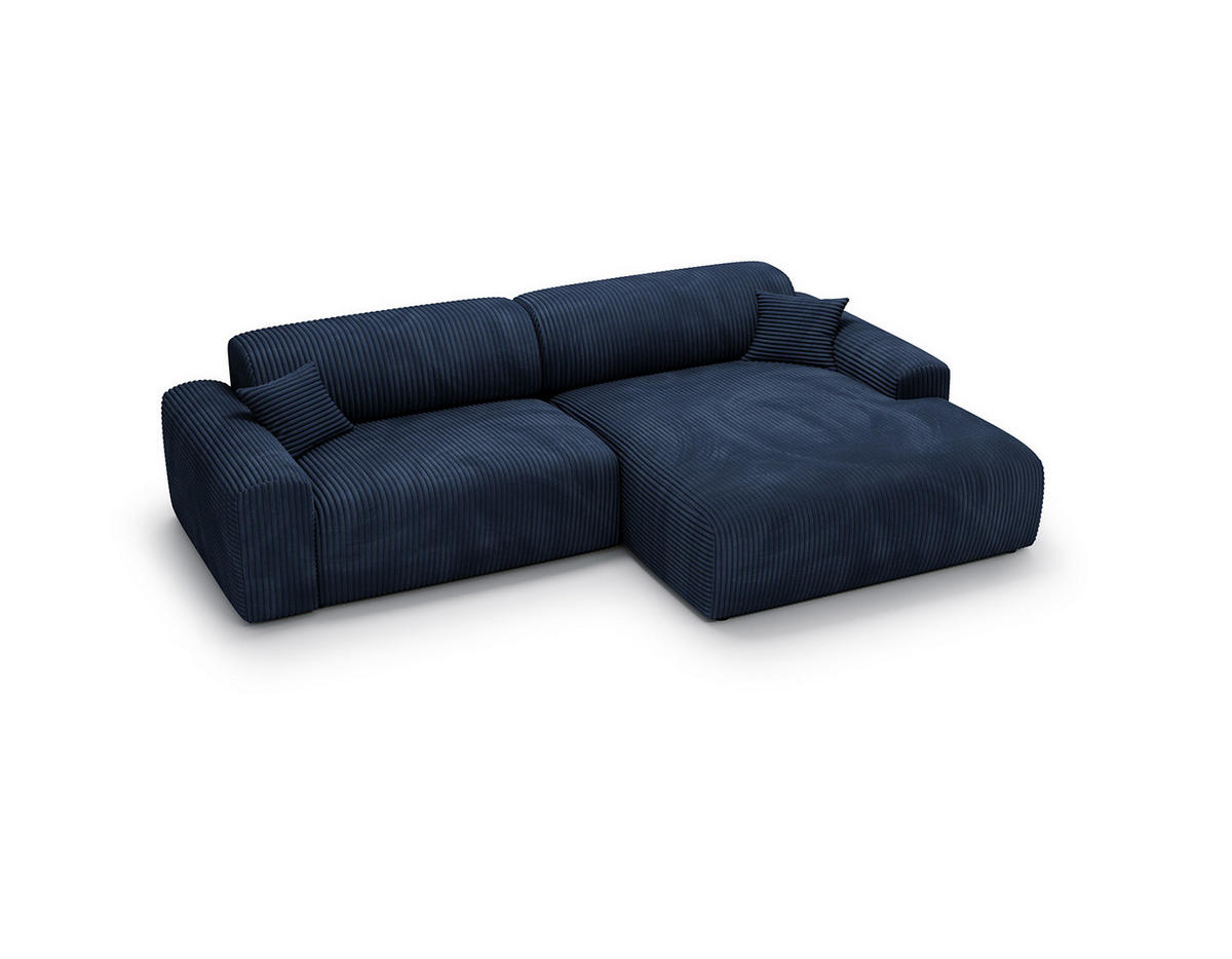 ECKSOFA mit Longchair - Cord - Blaugrau/Schwarz, Kunststoff/Textil (284/178cm) - home24