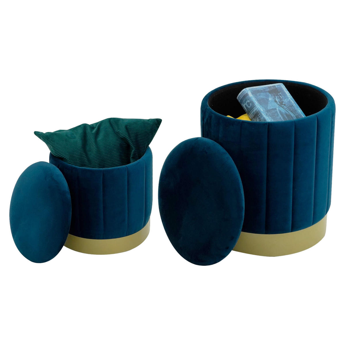 FUSSHOCKER 2er Set Blau 35/35/44 cm - Blau, Textil (35/44/35cm) - Mobili Rebecca