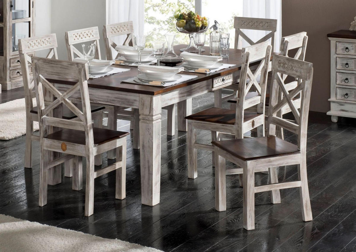 ESSTISCH Mango / Akazie 190x90x76 weiß gewachst CASTLE-ANTIK #109 - Weiß, Holz (190/90/76cm) - Massivmoebel24