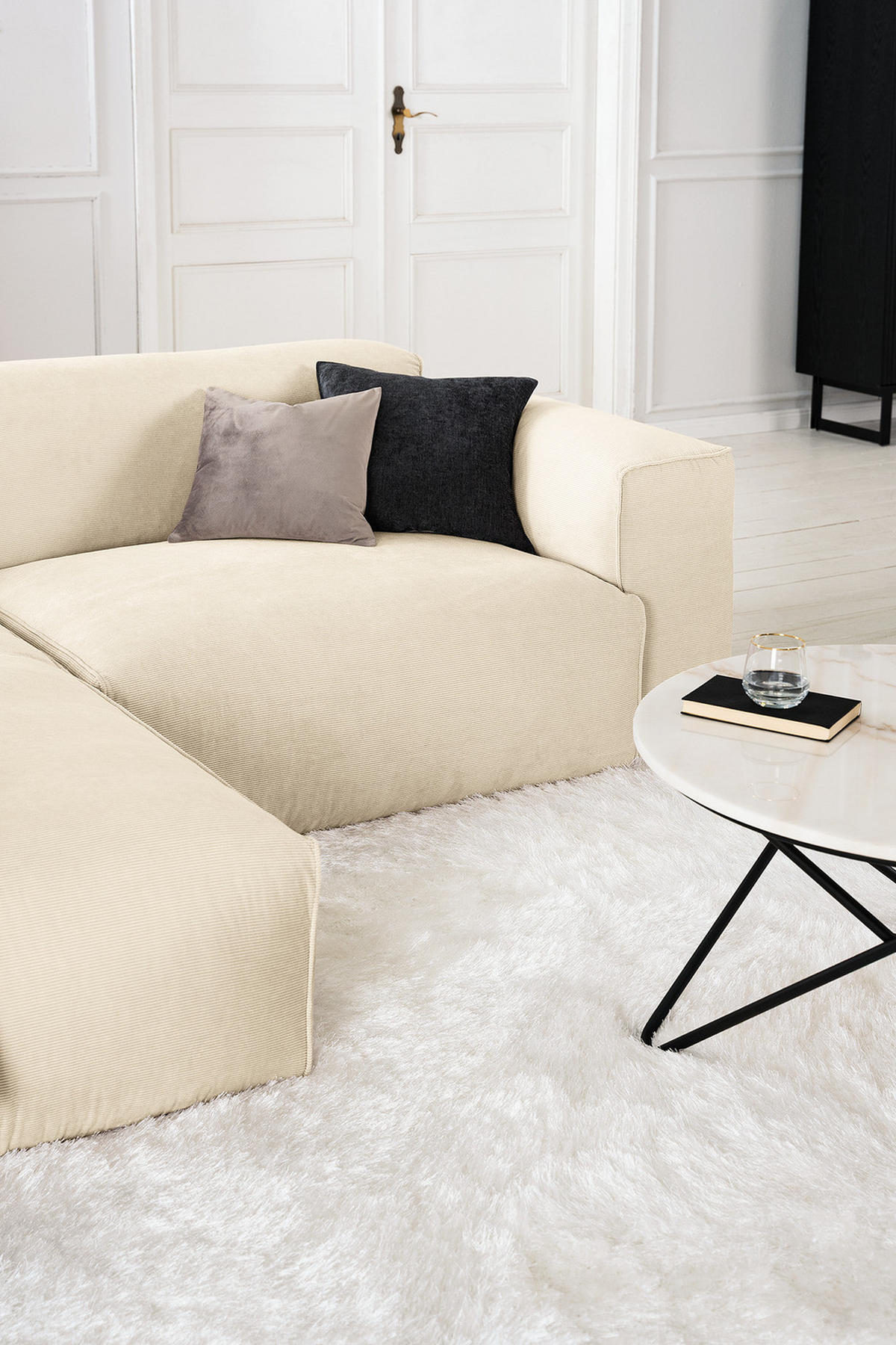 1,5-SITZER ECKSOFA mit Longchair - Beige/Schwarz, Kunststoff/Textil (260/173cm) - home24