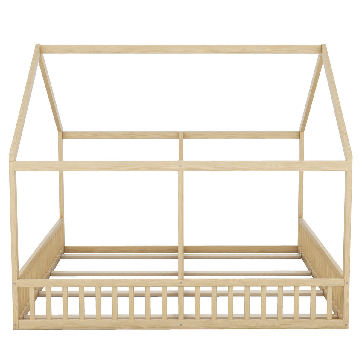 DĚTSKÁ postel 90/200 cm přírodní z borovice a MDF s domečkem a zábradlím - přírodní, dřevo (90/200cm) - OKWISH