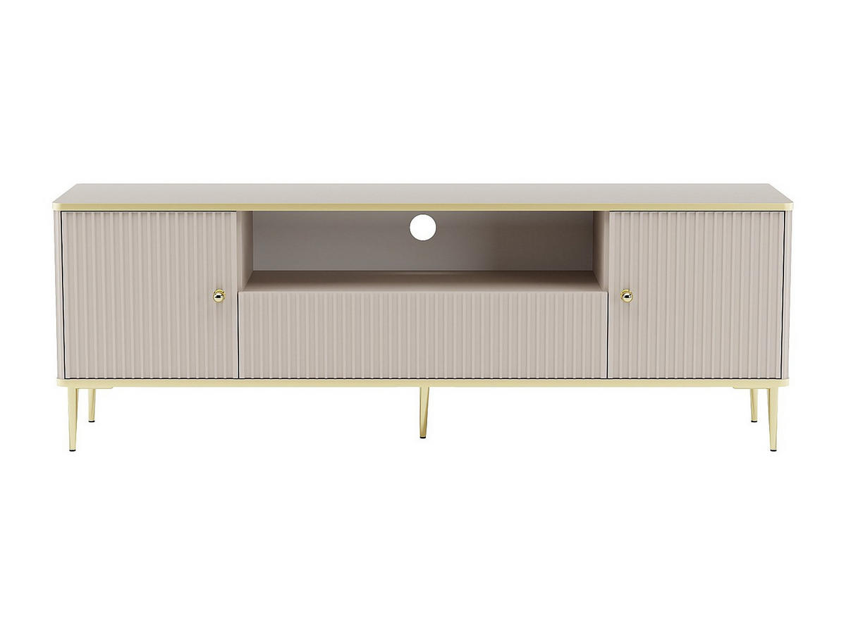 TV-MÖBEL - 2 Türen, 1 Schublade und 1 Ablagefach - MDF & Stahl - Beige und Goldfarben - SINEAD - Beige, Holz (160/55.2/35cm) - Vente-Unique