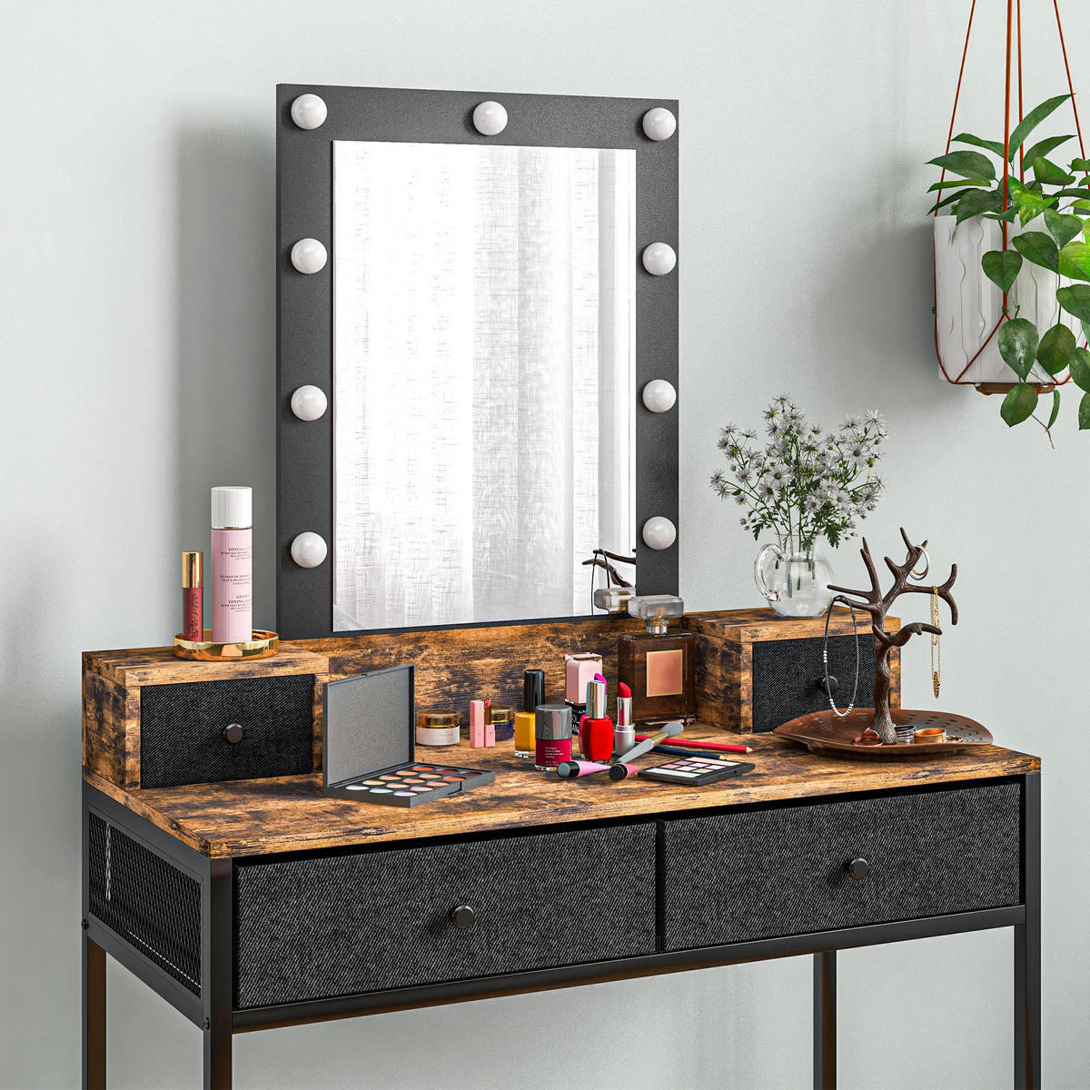 SCHMINKTISCH DE-18291 Dunkles Holz/Schwarz - Braun, Holzwerkstoff (40/148/90cm) - ComfortXL