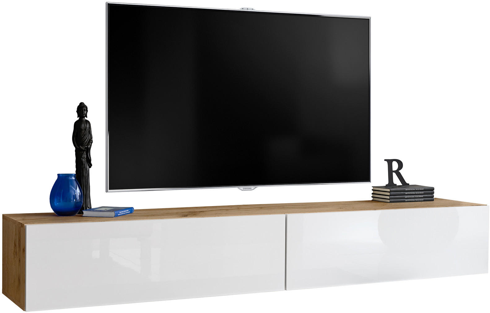 TV-HÄNGEBOARD LORETO, Wotan, Weiß Hochglanz - Eiche Wotan/Weiß, Holzwerkstoff (200/30/41.5cm) - Komodee