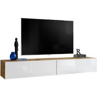 TV-HÄNGEBOARD LORETO, Wotan, Weiß Hochglanz - Eiche Wotan/Weiß, Holzwerkstoff (200/30/41.5cm) - Komodee