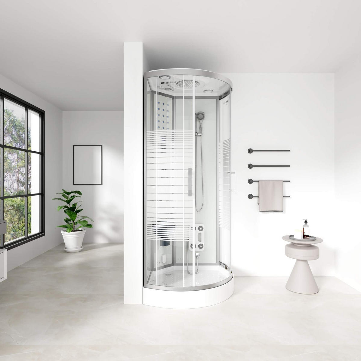 DAMPFDUSCHE WHITE PEARL - Weiß, 90 x 90 cm - Weiß, Glas (90cm) - Home Deluxe