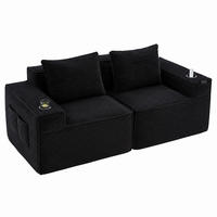 SOFA modularer 2-Sitzer mit Getränkehaltern 188 x 90 x 75 cm Schwarz - Schwarz, Kunststoff (188/75/90cm) - Meubliv