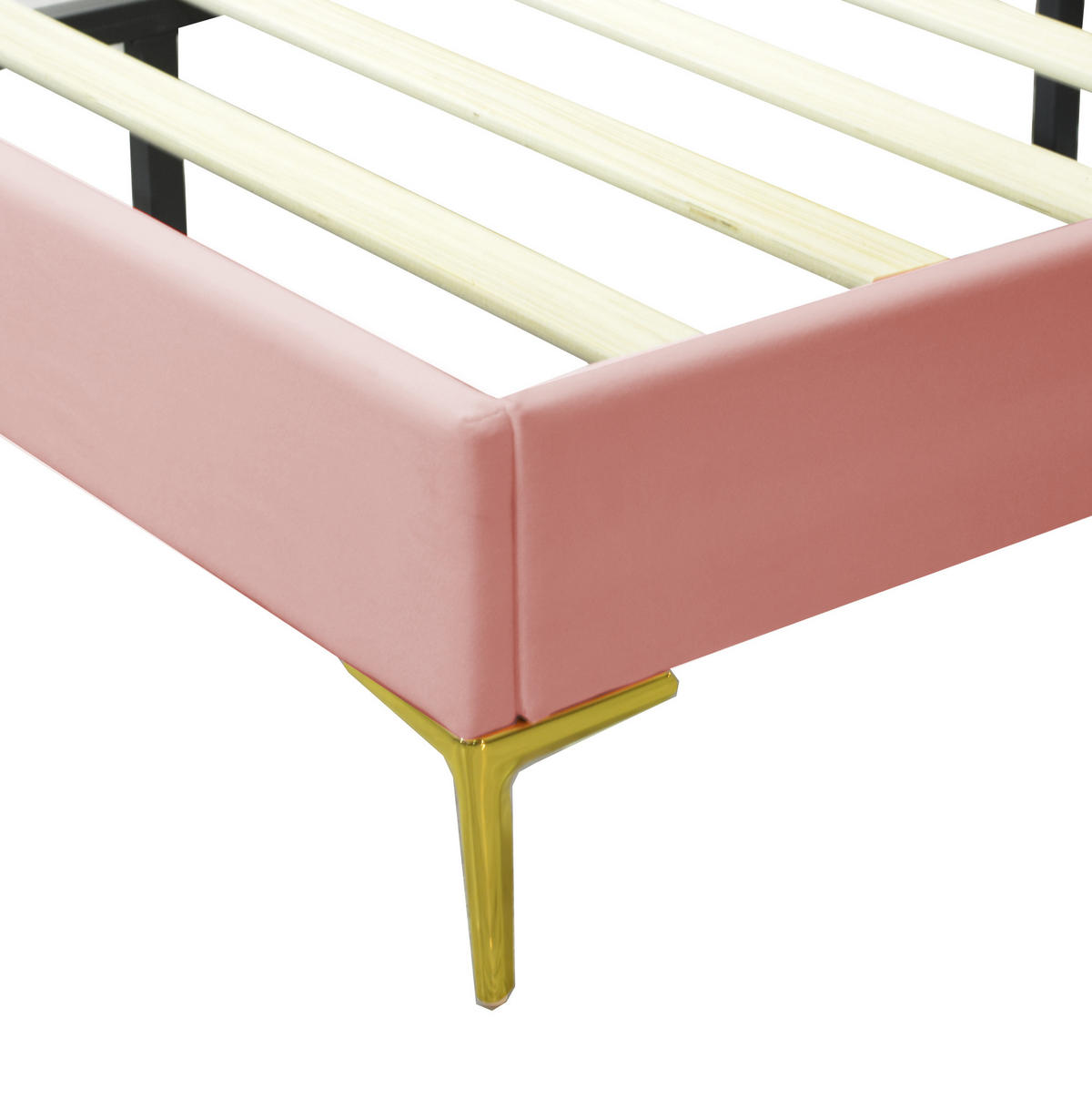 POLSTERBETT aus Samt 140x200 cm Pink mit verstellbarem Kopfteil, Lattenrost und Metallfüßen - Rosa, Textil (140/200cm) - Modfu
