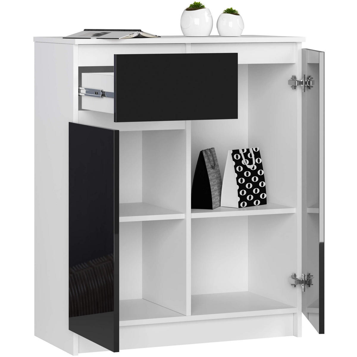 KOMMODE Weiß, Schwarz Glanz 99/80/40 - Weiß, Holzwerkstoff (80/99/40cm) - RAUMHIRSCH FURNITURE