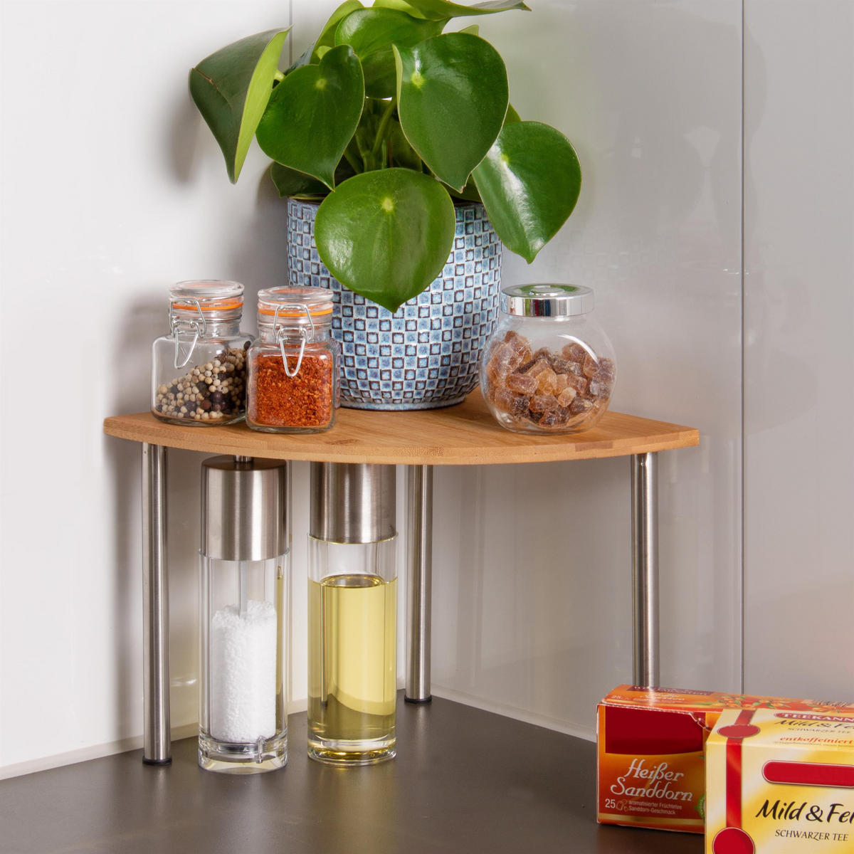 BAMBUS-ECKREGAL, Bambus mit Edelstahl - Braun, Holz (25/20/25cm) - bremermann