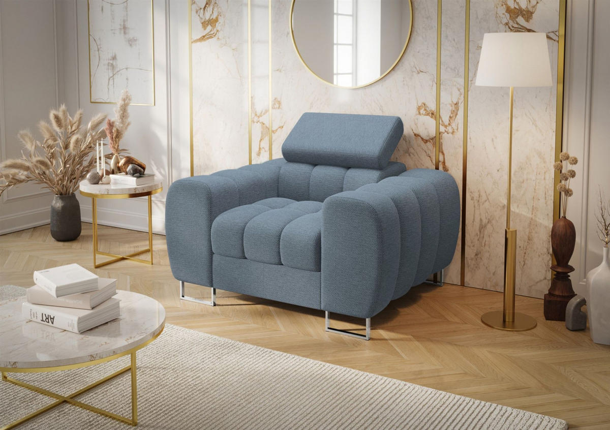 SESSEL Bastien In Stoff Aragon - Blau, Holzwerkstoff/Textil (115/95/97cm) - Fun Möbel