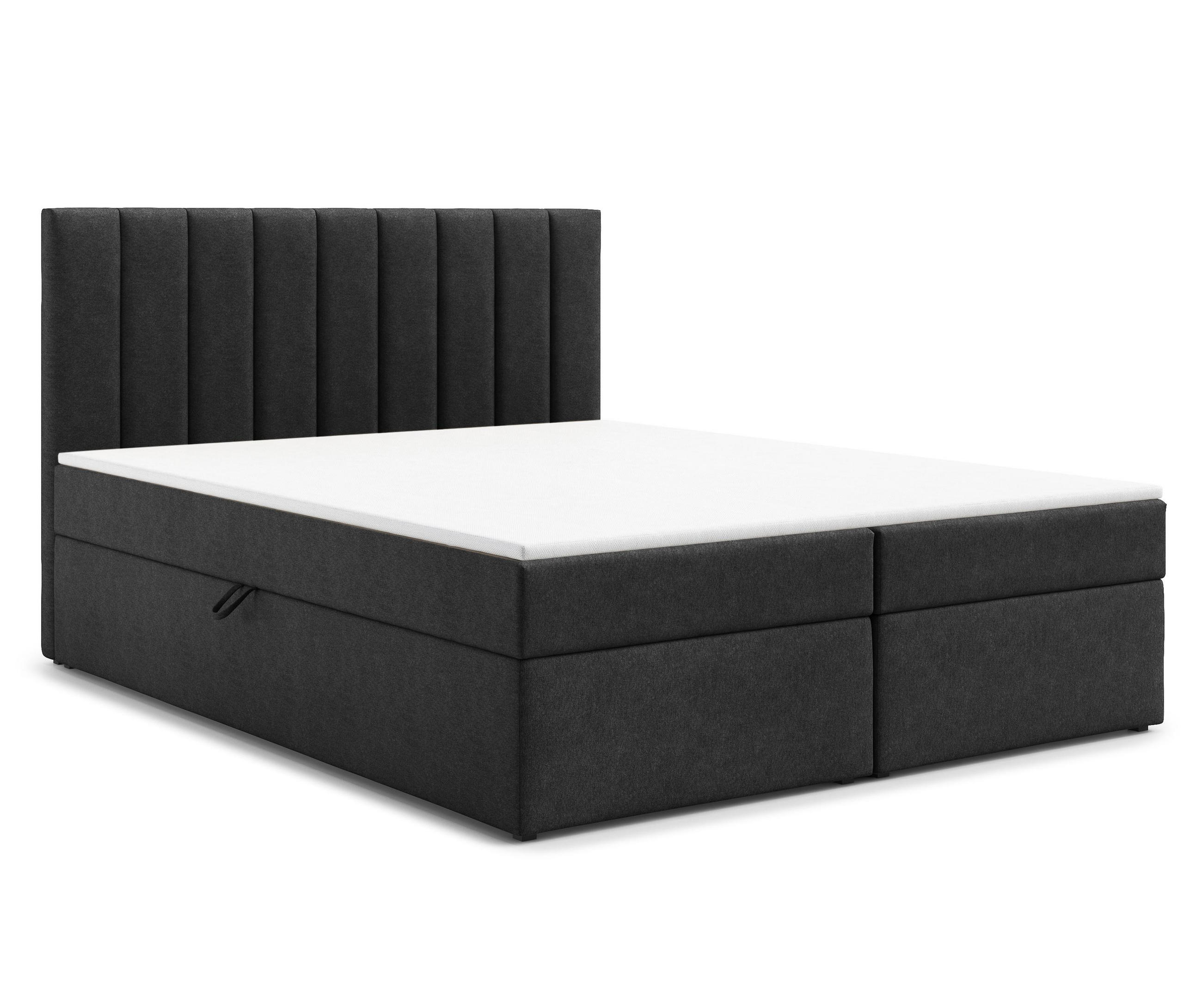 BOXBETT BURSA 160x200 cm mit Bettkasten und Matratze - Schwarz + TOPPER - Schwarz, Holz/Holzwerkstoff (160/200cm) - AX Living