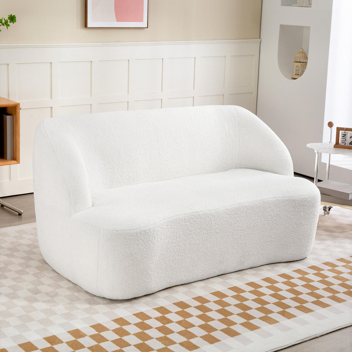SOFA 2-Sitzer 142 cm Couch Polstersofa mit Armlehne, geschwungenem Design Creme - Weiß, Kunststoff (85/73.5/142cm) - HOMCOM