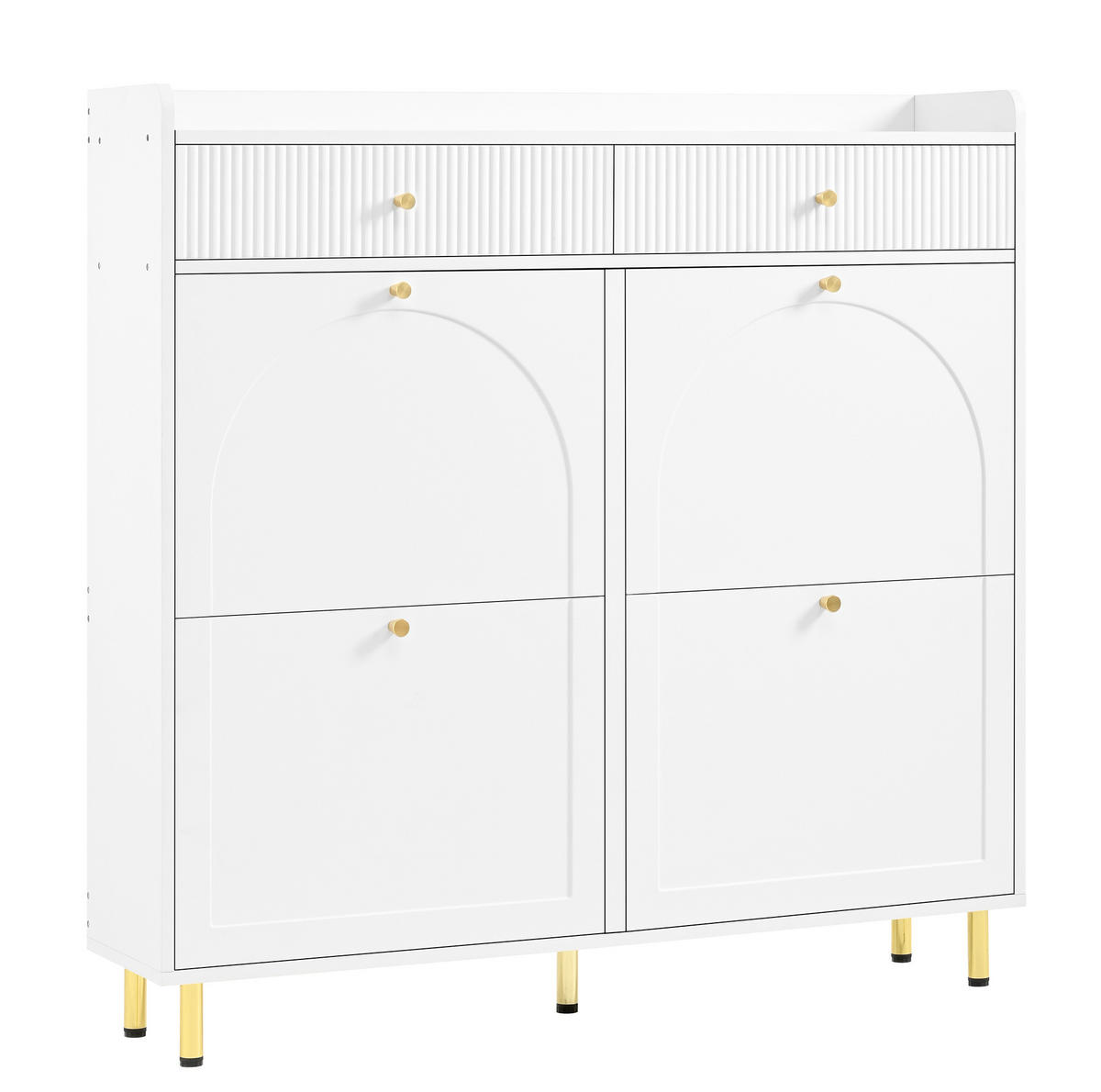 SCHUHSCHRANK mit 4 Klapptüren und 2 Schubladen 106,5 x 25 x 105,5 cm Weiß - Weiß, Holzwerkstoff (25/105.5/106.5cm) - Beauniv