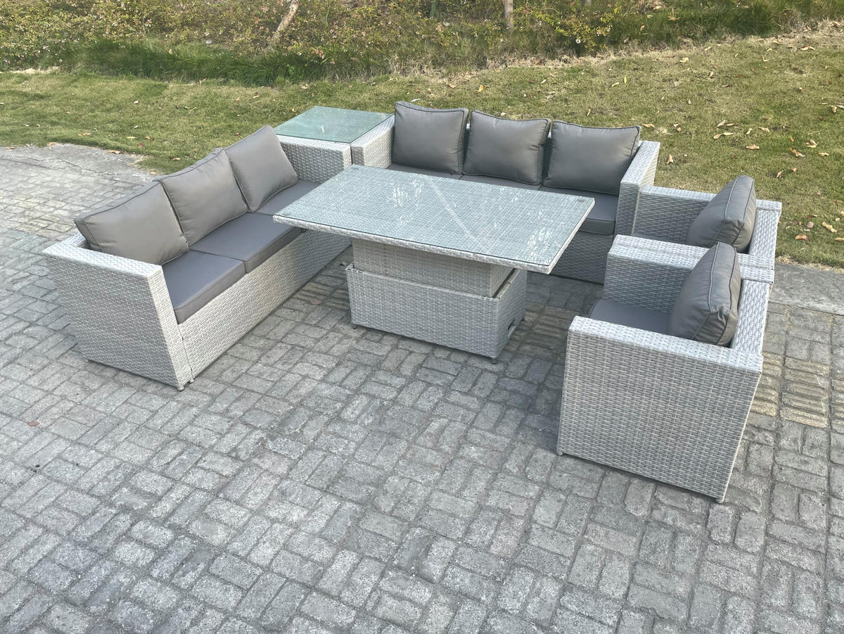 GARTENMÖBEL SET Polyrattan Helles Grau 8-Sitzer - Hellgrau, Metall - Fimous