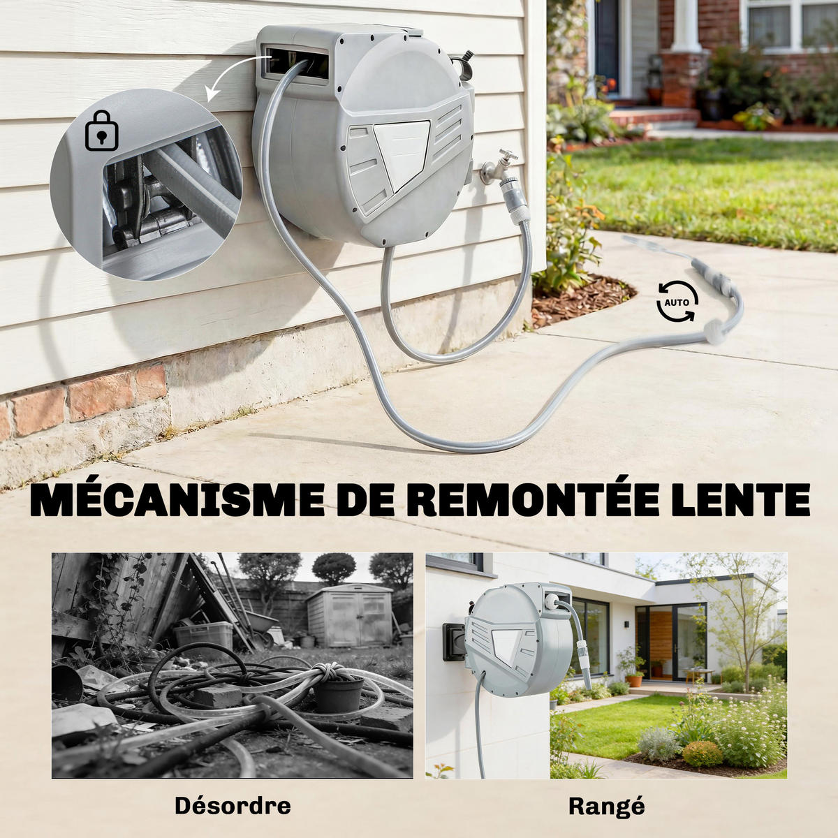 SCHLAUCHAUFROLLER DE-13852 automatisch 21,6 m Grau - Grau, Kunststoff (20/34/51cm) - ComfortXL