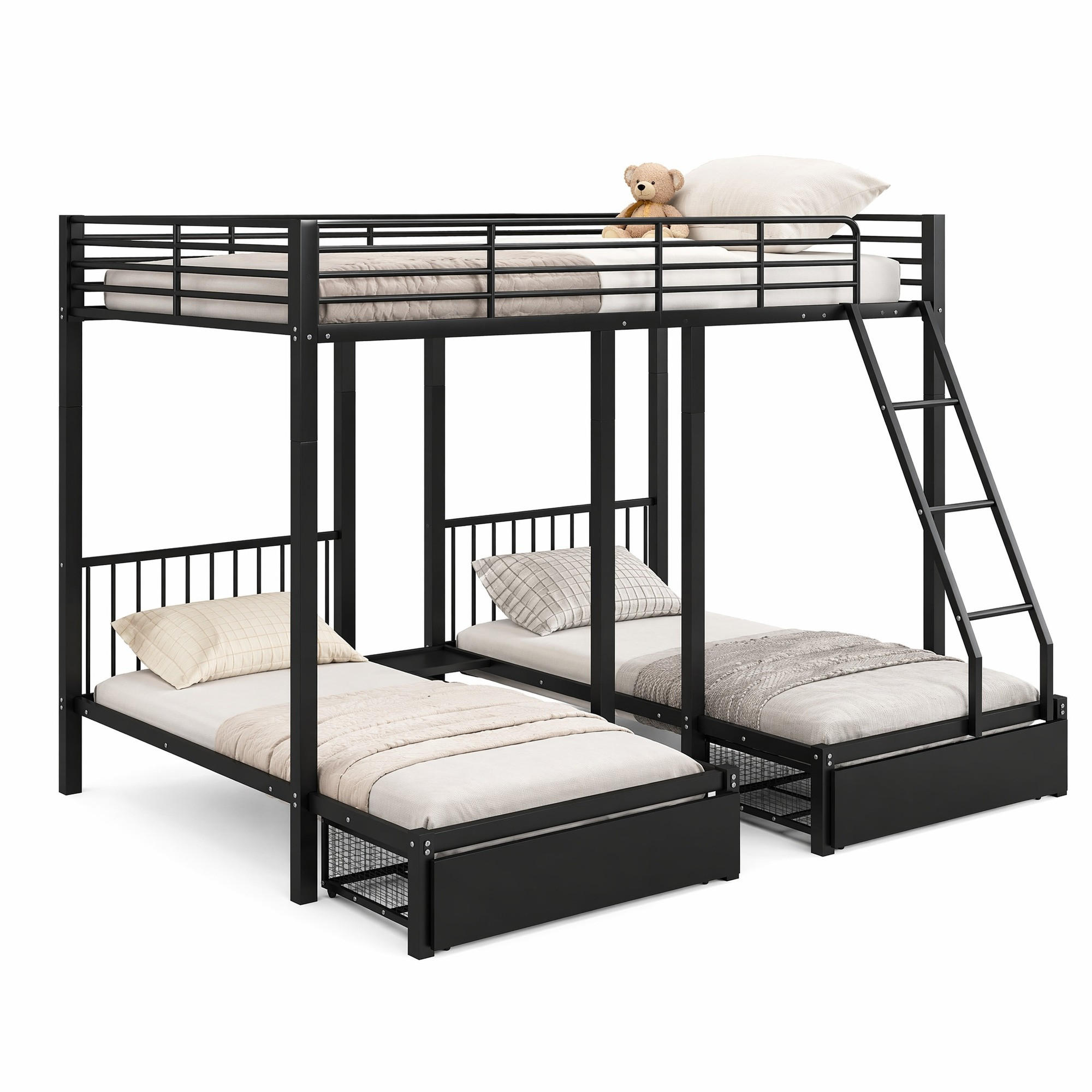 ETAGENBETT 90/200 cm & 140/200 cm in Schwarz mit 2 Schubladen - Schwarz, Metall (90/200cm) - CHICFURN