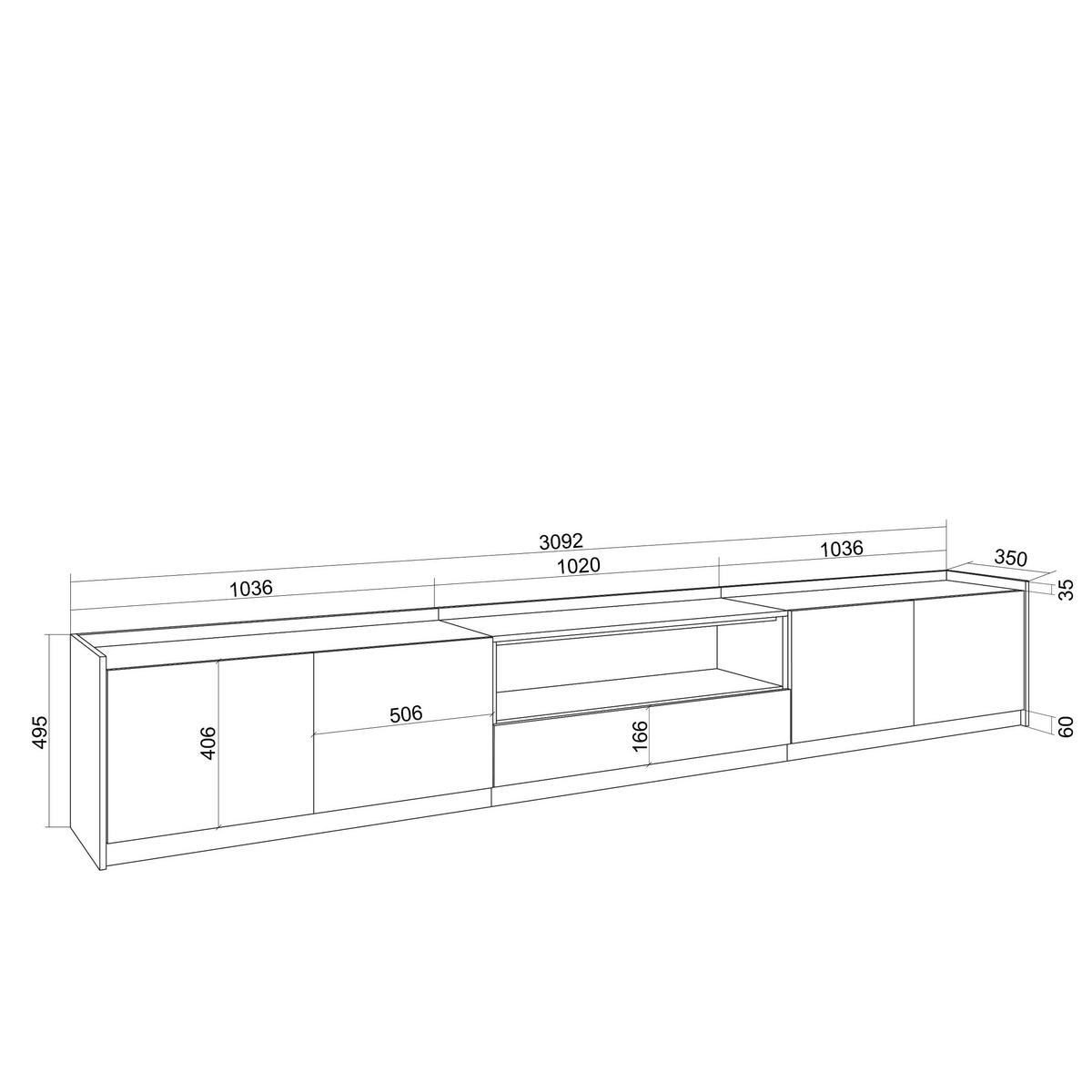 TV-SCHRANK, Lowboard, Eiche Schwarz, 310/37/50cm - Eichefarben, Holzwerkstoff (310/50/37cm) - Skraut Home