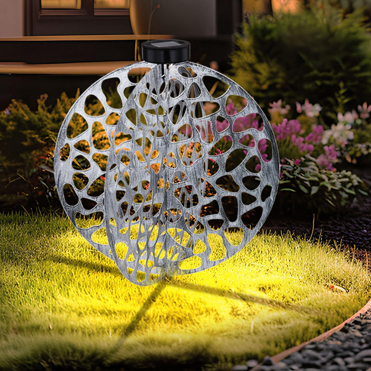 LED AUSSENLEUCHTE Solarleuchte Silber Metall - Silberfarben, Metall (40/40/51cm) - Globo Lighting