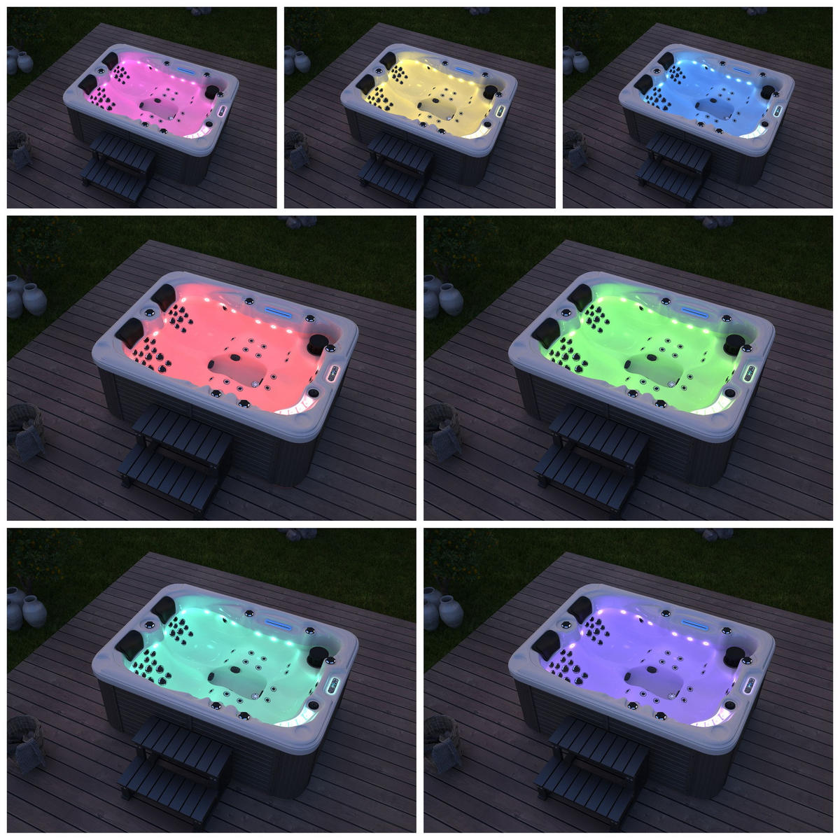 OUTDOOR WHIRLPOOL BEACH - Ausstattung: Mit Treppe und Thermoabdeckung - Anthrazit, Kunststoff (210/83/155cm) - Home Deluxe