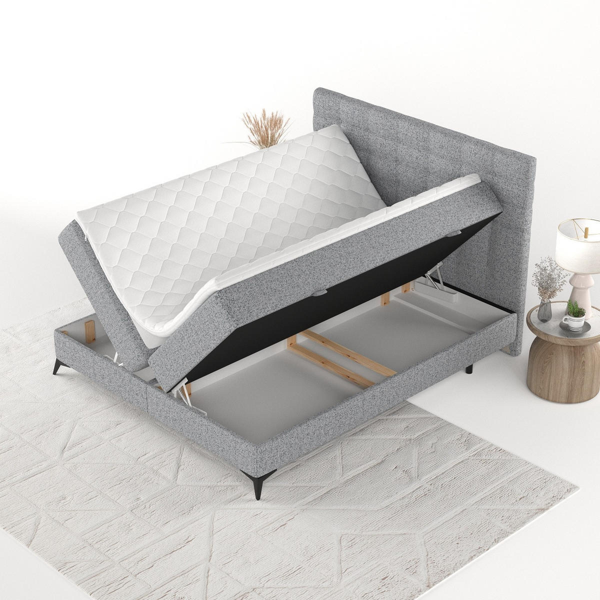 BOXBETT Niro 140/200 cm Grau im Riva Stoff - Schwarz/Grau, Holz/Holzwerkstoff (140/200cm) - AltaBeds