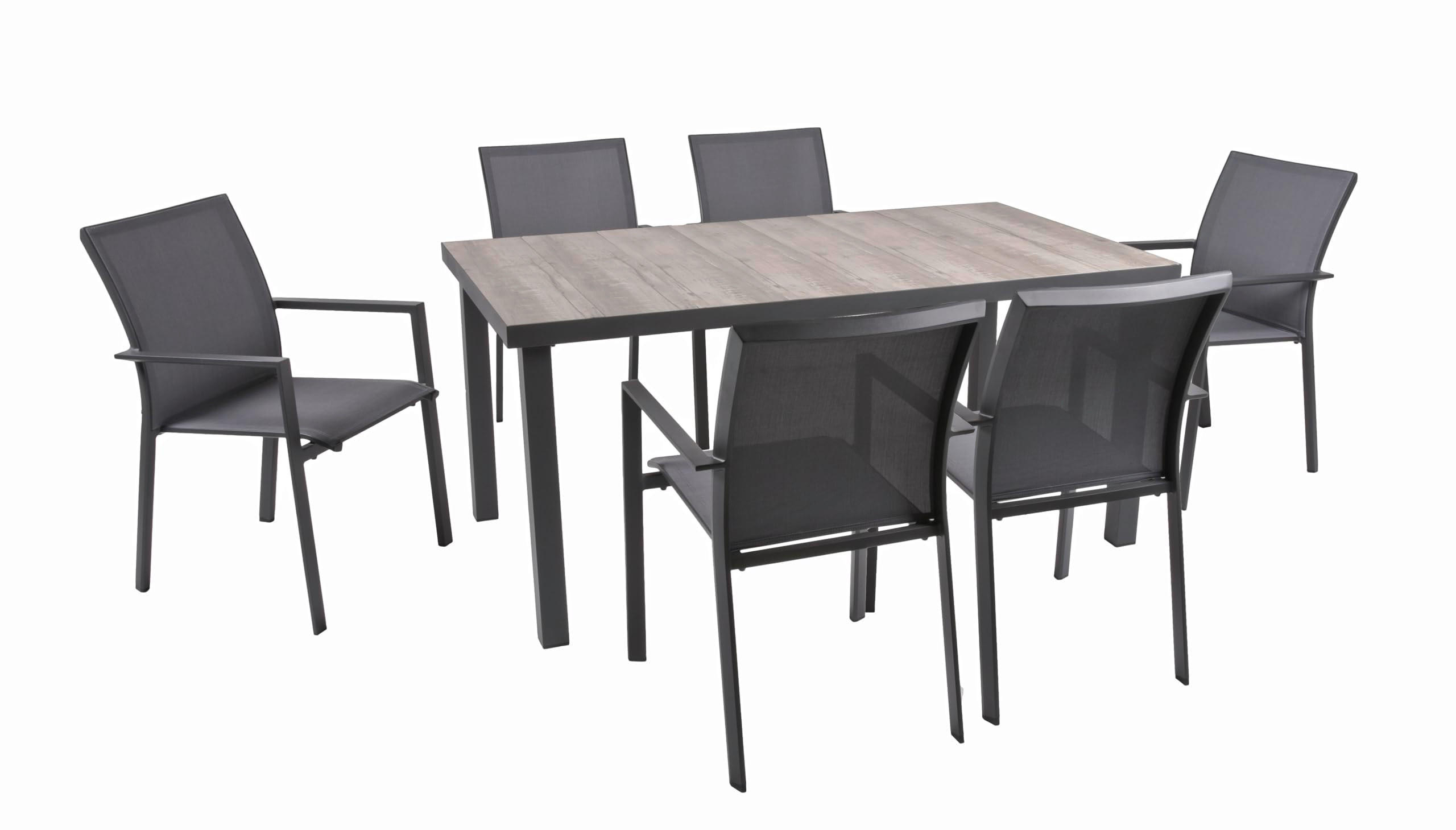 GARTEN-SITZGRUPPE Fabio 7-teilig Gartenmöbel-Set - Grau, Kunststoff - DELUKE