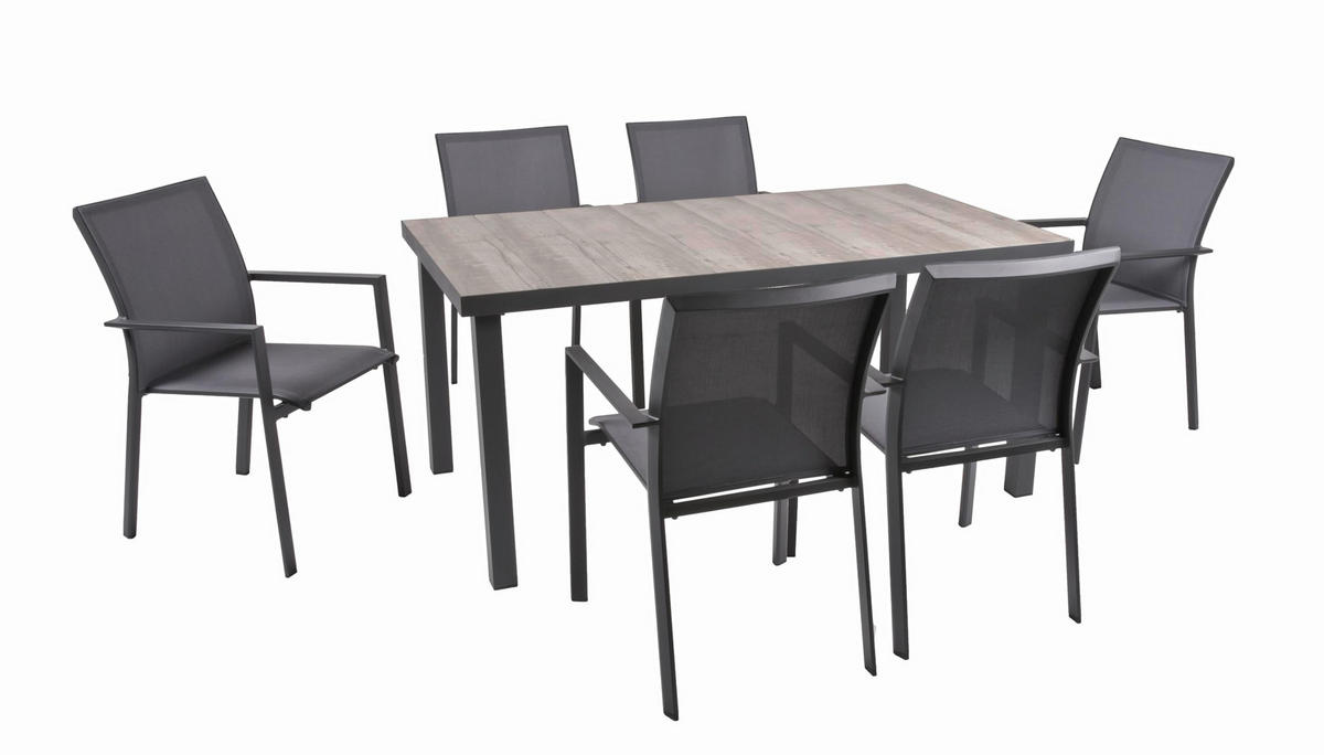 GARTEN-SITZGRUPPE Fabio 7-teilig Gartenmöbel-Set - Grau, Kunststoff - DELUKE
