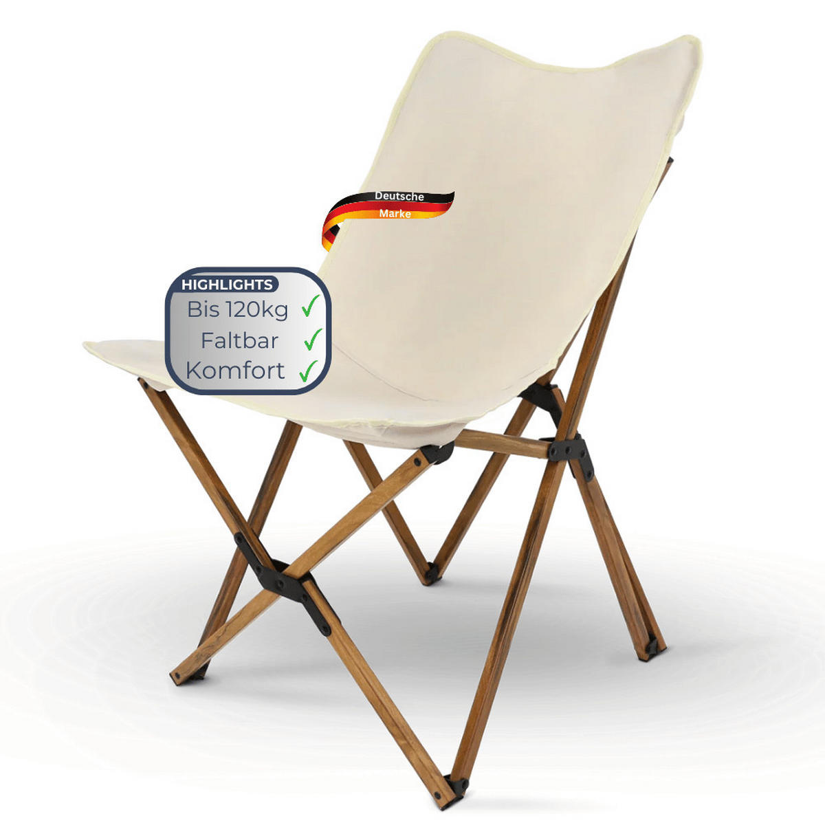 CAMPINGSTUHL Faltbar bis 120kg MILIA Creme - Creme, Holz (52/82/67cm) - DELUKE