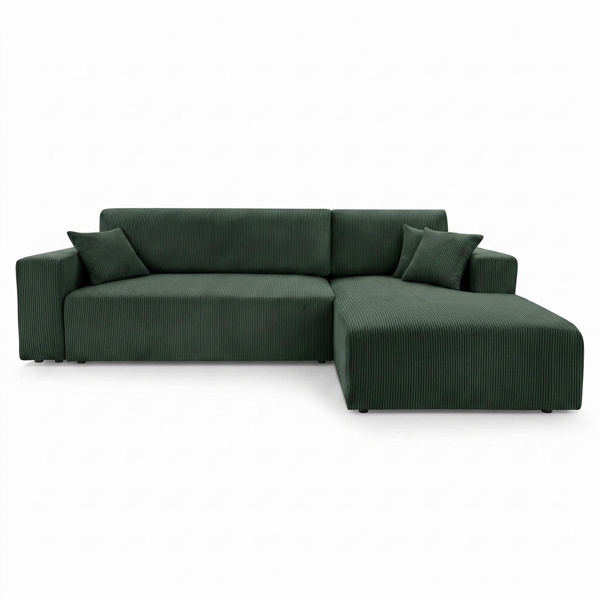 ECKSOFA PULA CORD GRÜN L - Rechts - Schwarz/Grün, Kunststoff/Textil (279/187cm) - Luxkor24