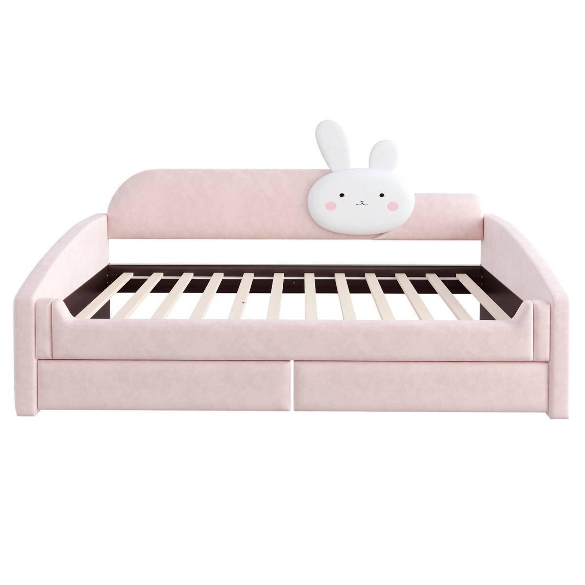 KINDERBETT 90x200cm Samt LED Stauraum Hasenkissen Rosa - Pink, Textil (90/200cm) - FLIEKS