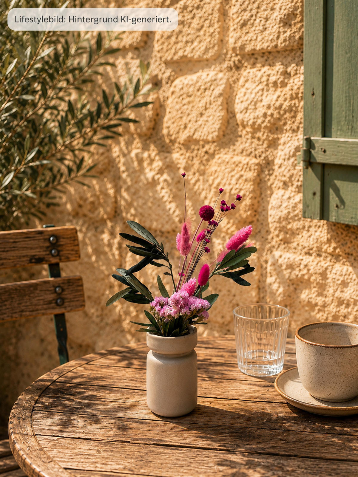OLIVE Garden Mini - Mediterraner Trockenblumenstrauß in grün pink - Grün, Naturmaterialien (50cm) - Lykke & You