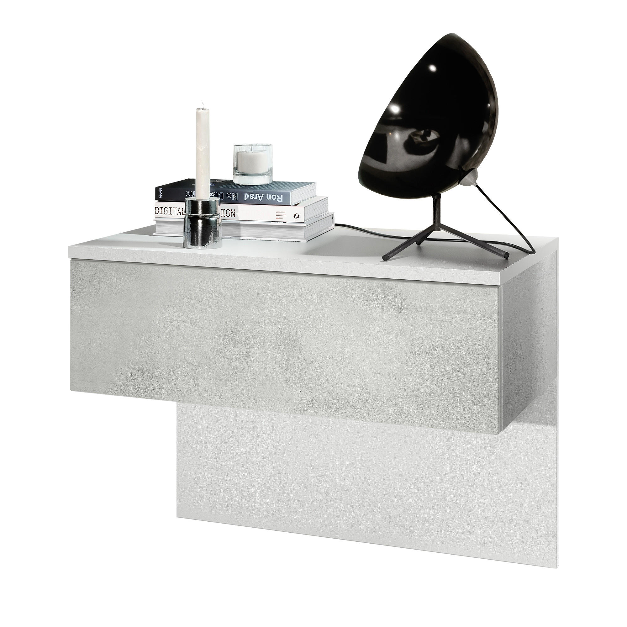 NACHTTISCH Sleep Fronten in Beton Oxid Optik - Hellgrau, Holzwerkstoff (60/46/35cm) - Vladon