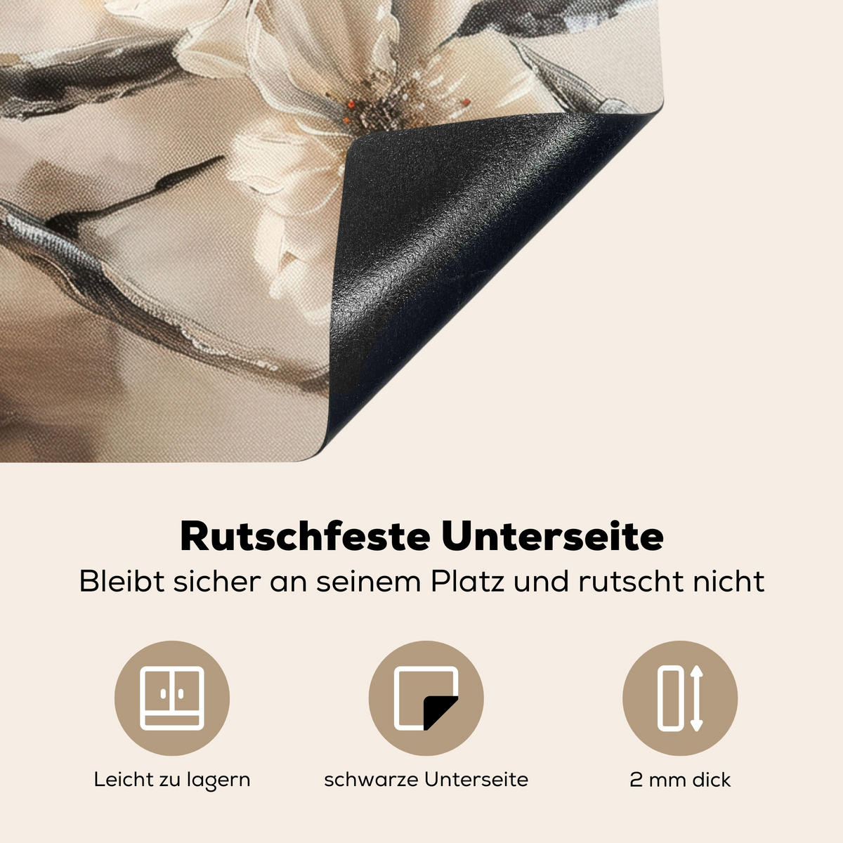 HERDABDECKPLATTE Blumen - Abstrakt - Gemalt - Beige 77x59 cm - Kaschmir, Kunststoff (77/0.2/59cm) - MuchoWow