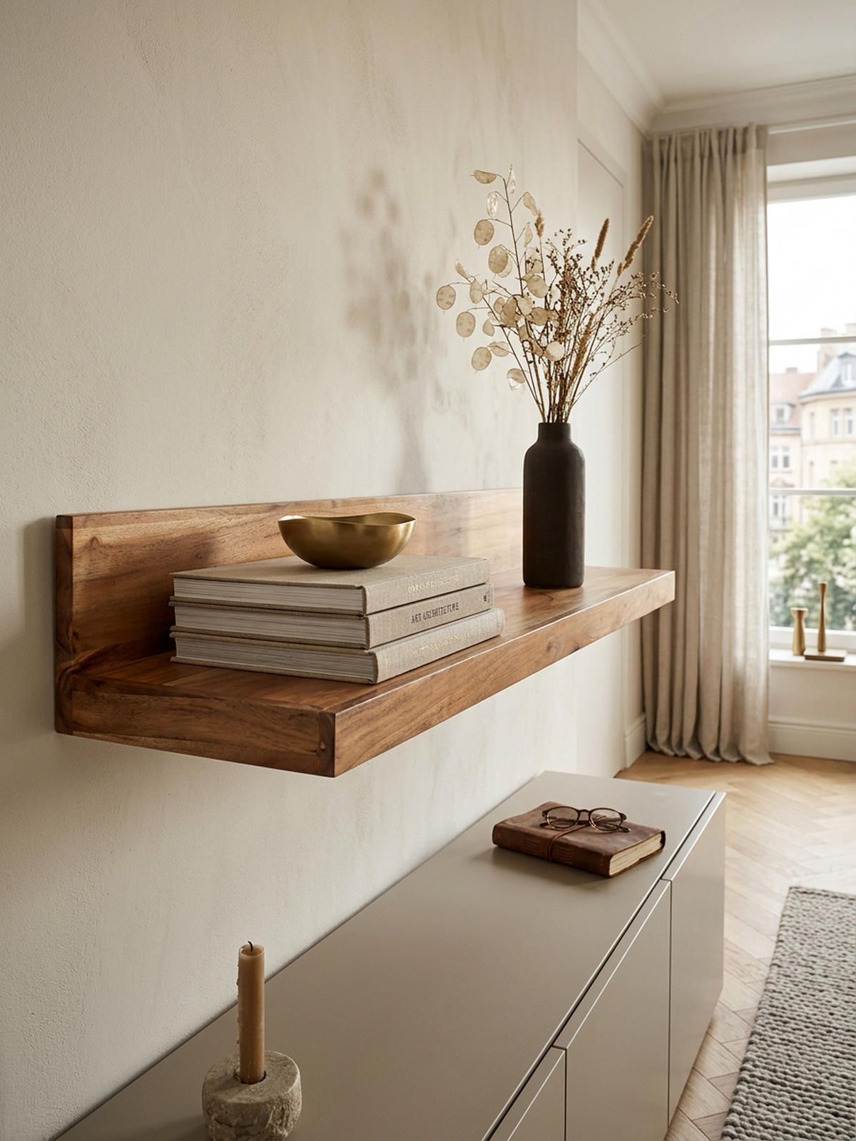 WANDREGAL NAKO Massivholz Flexibles Design Landhausstil, Beige 110x24x17 cm - Beige, Holz (110/17/24cm) - KADIMA DESIGN