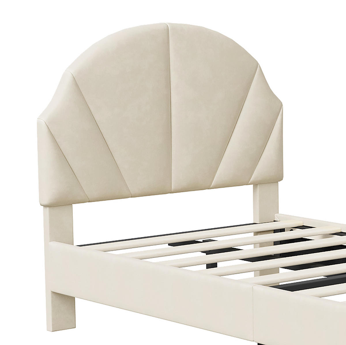 POLSTERBETT Klassisch mit Höhenverstellbarem Kopfteil 90/200 cm Samt Beige - Beige, Textil (90/200cm) - Creahappy