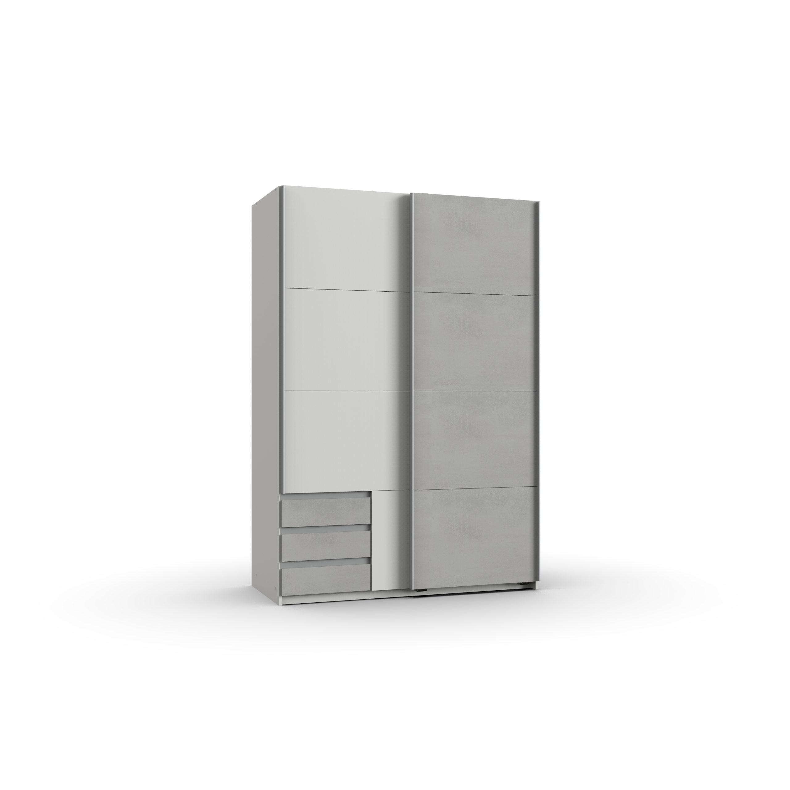 KLEIDERSCHRANK Emden in Weiß mit Beton - Schwebetürenschrank Breite 135 cm ohne Spiegel - Weiß, Holzwerkstoff (135/198/65cm)