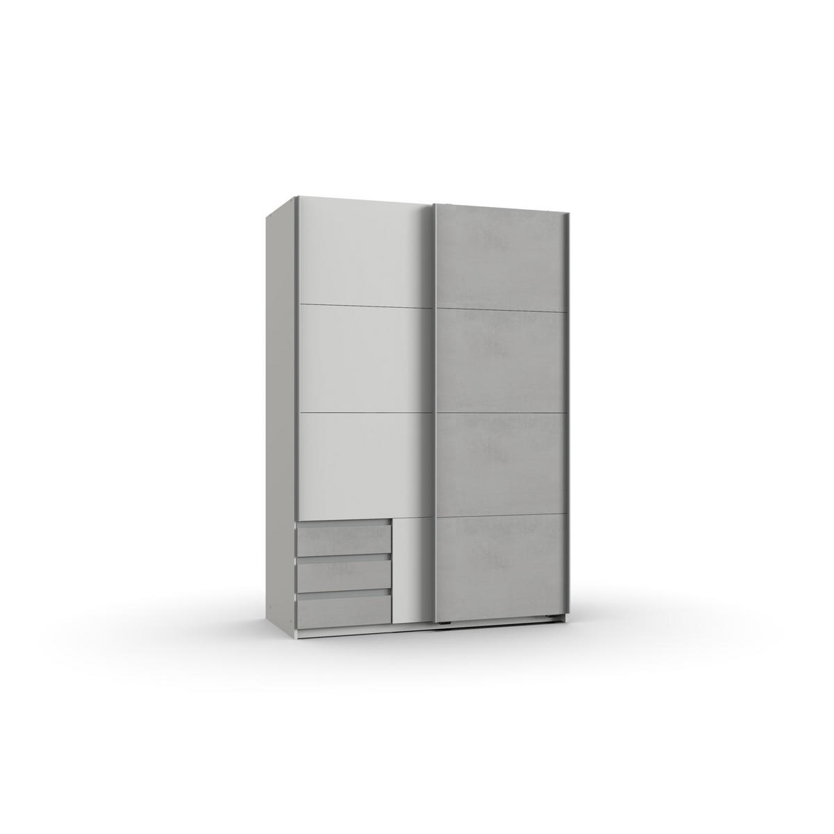 KLEIDERSCHRANK Emden in Weiß mit Beton - Schwebetürenschrank Breite 135 cm ohne Spiegel - Weiß, Holzwerkstoff (135/198/65cm)