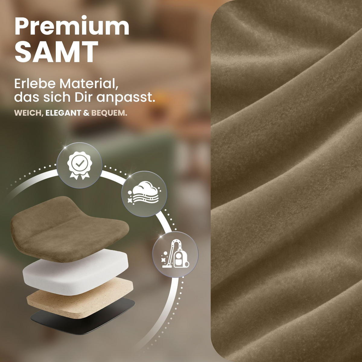 STUHL Samt braun - Eukalyptusholzfarben/Braun, Holz/Textil (49/83/50cm) - CLP