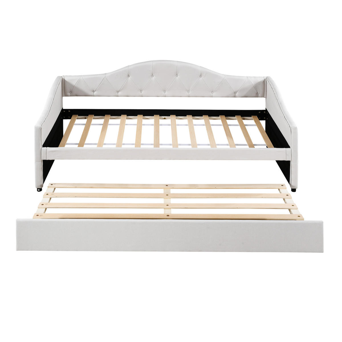 TAGESBETT 90/200 cm Beige mit ausziehbarem Bett aus Leinen - Beige, Textil (90/200cm) - OKWISH