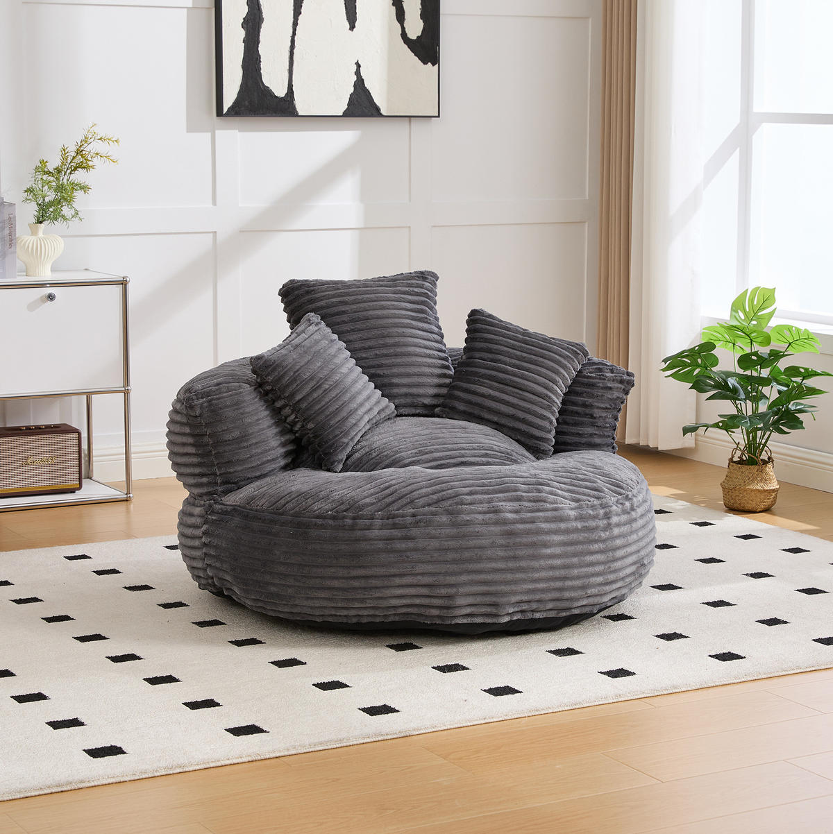 SITZSACK mit Rückenlehne und Armlehnen 108 x 108 cm Cord dunkelgrau - Dunkelgrau, Textil (108/52/108cm) - Meubliv